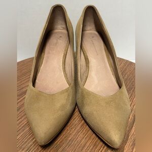 Anthropologie Women Suede Camel Pointed Toe Checkerboard Wood Block Heel-11